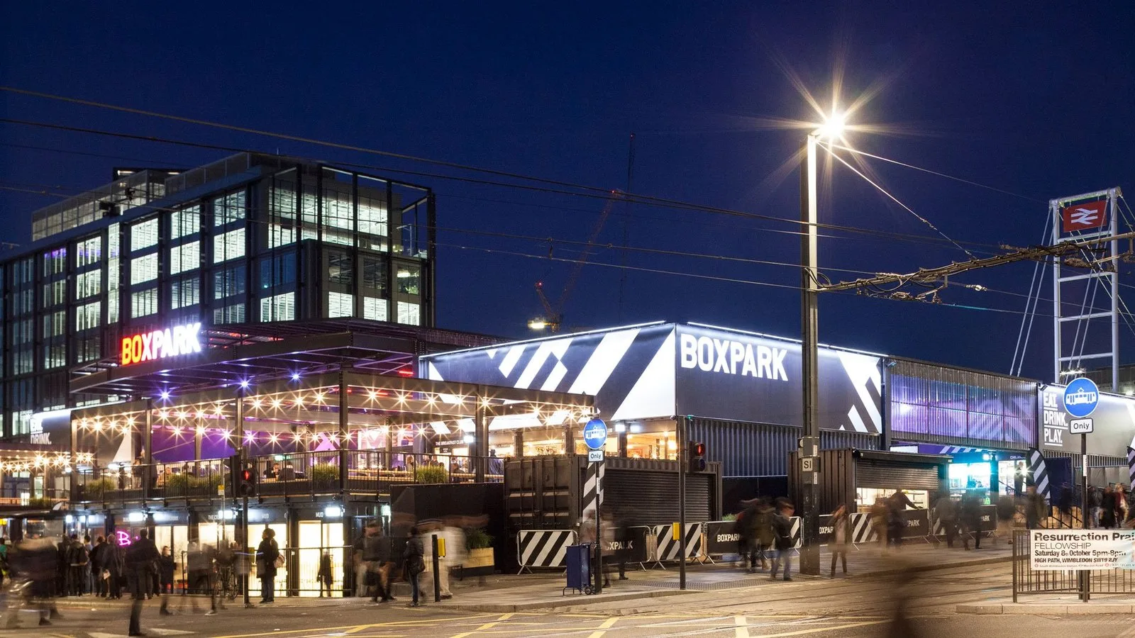 Boxpark Croydon on George Street, beside East Croydon station.