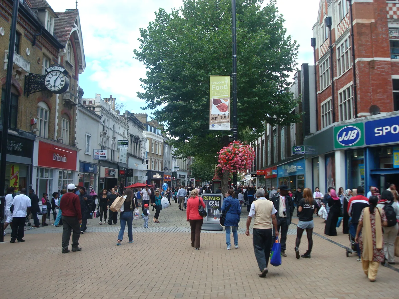 North End, Croydon's main shopping street; the borough's food businesses were rated 69 times in July