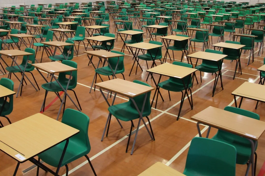 An exam hall laid out for GCSE papers